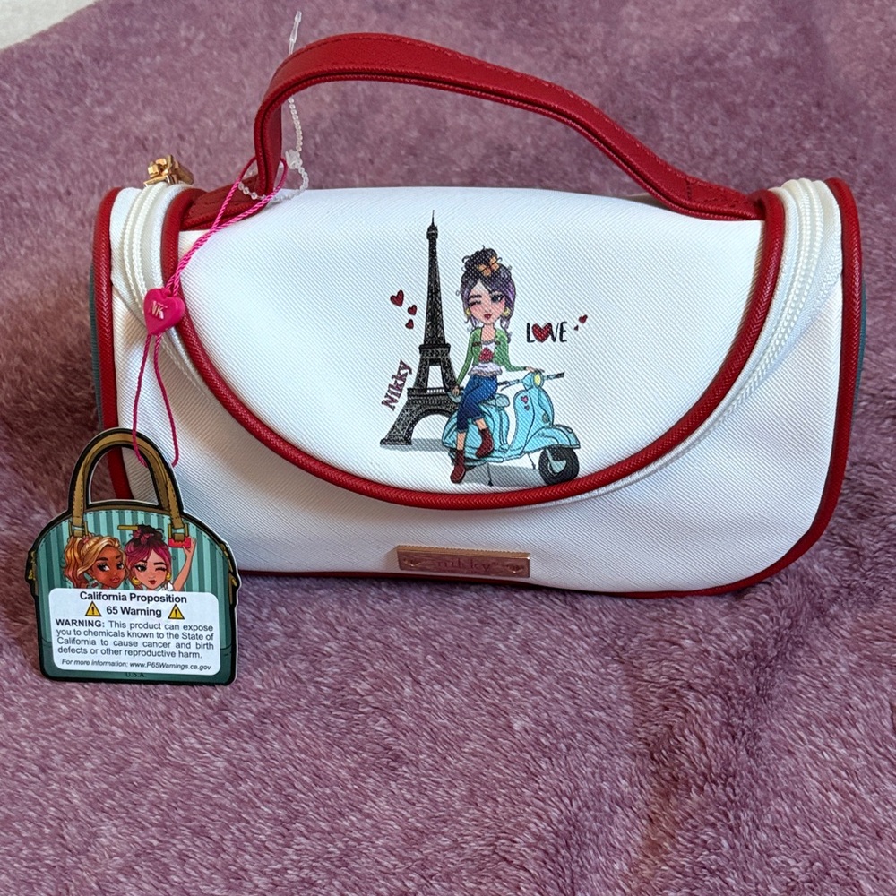 Nicole Lee Red and White Cosmetic Bag